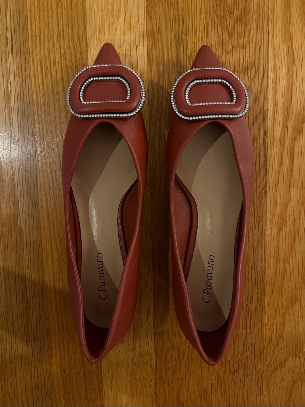 C.Paravano Women’s Brown Leather Pointed Toe Slip-On Ballet Flats Beaded Size 36
